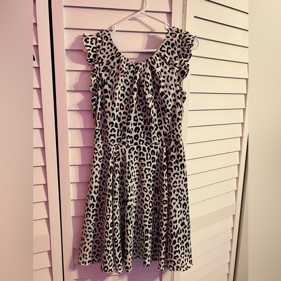 White & Black leopard print mid length dress - Picture 1 of 5